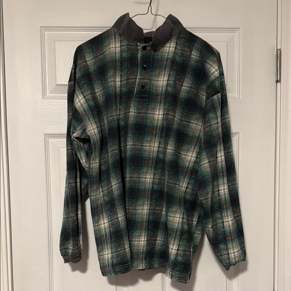 Vintage Bugle Boy Plaid + Paisley Long Sleeve Pullover Shirt, Size L